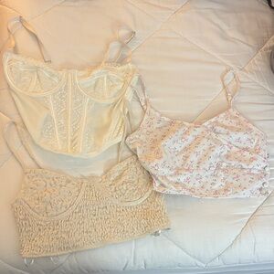 Set of Three Cream and White Crop Tops/Bralettes